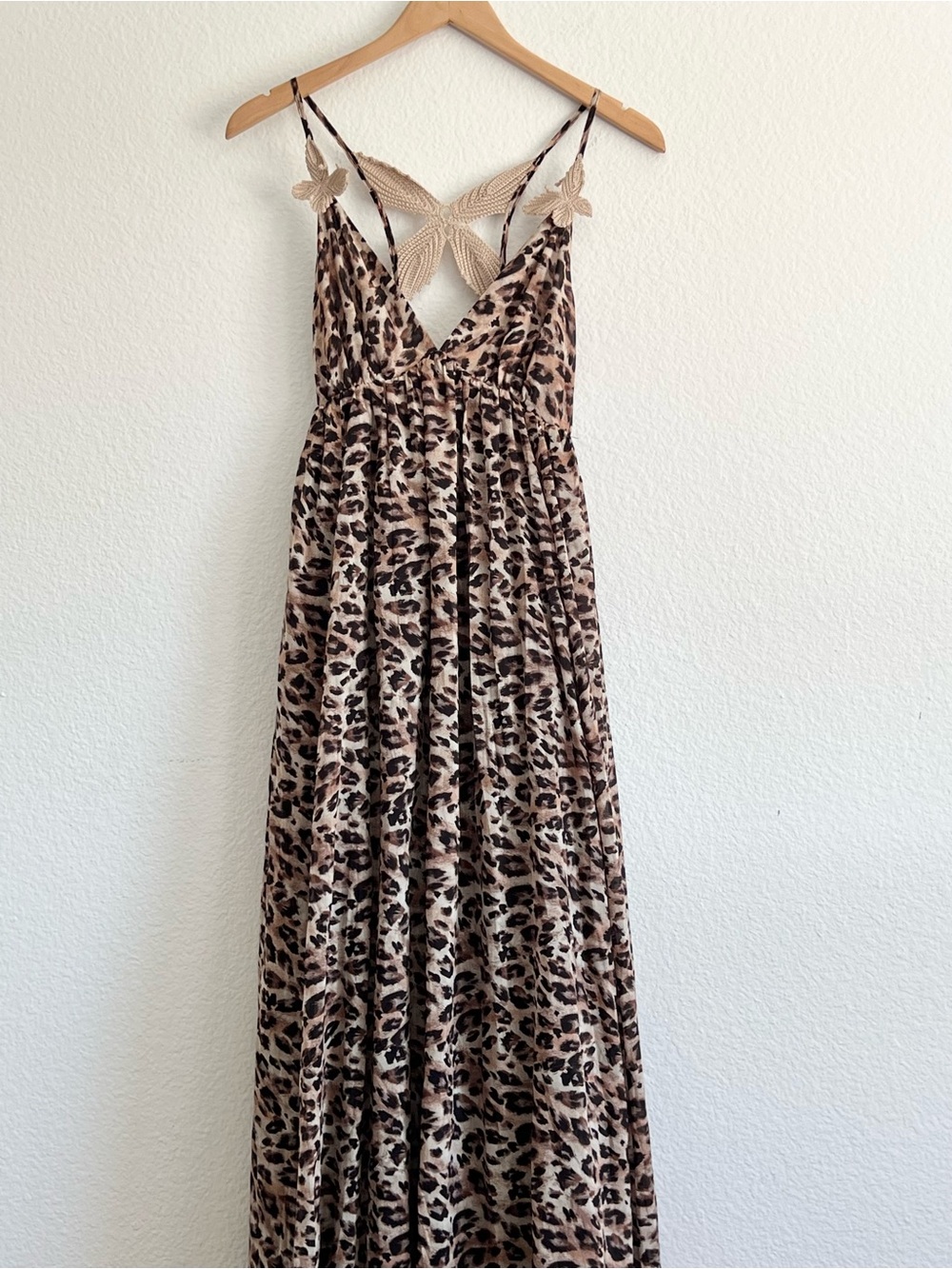 Dream Catcher Leopard Print Maxi Dress with Crochet Back Detail